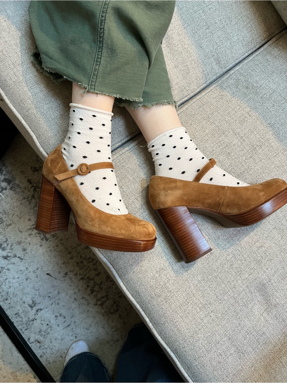 Jeffrey Campbell Mary Ann tan Brown Suede Platform Mary Jane platform block Heel - Picture 9 of 11